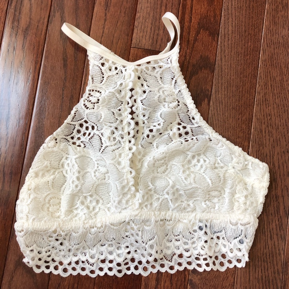 AERIE cream lace high-neck bralette